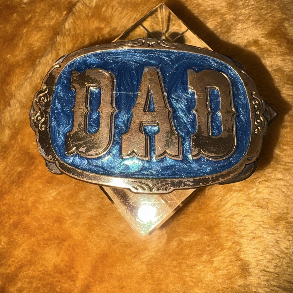 Vintage DAD Belt Buckle Blue Enamel Brass Tone Father's‎ Day Gift